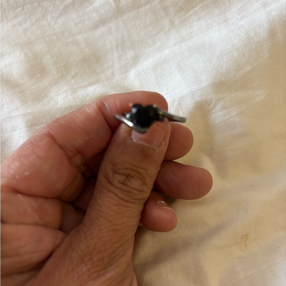 Elegant Silver Ring with Black Stone Size 10